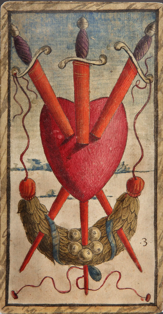 three of swords card from sola busca tarot deck